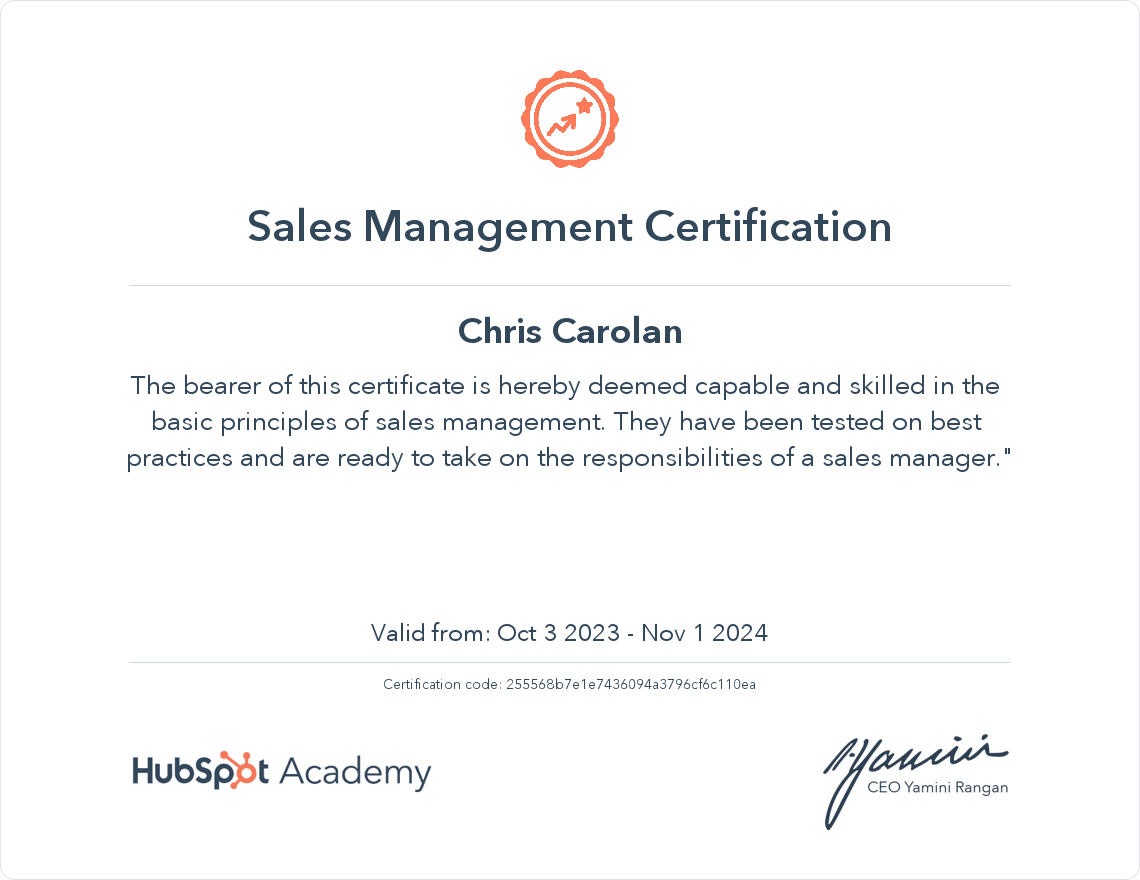 Sales Management Training Certificate