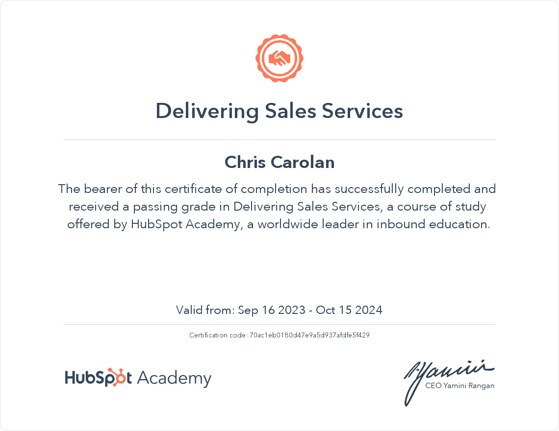 Delivering Sales Services Certificate