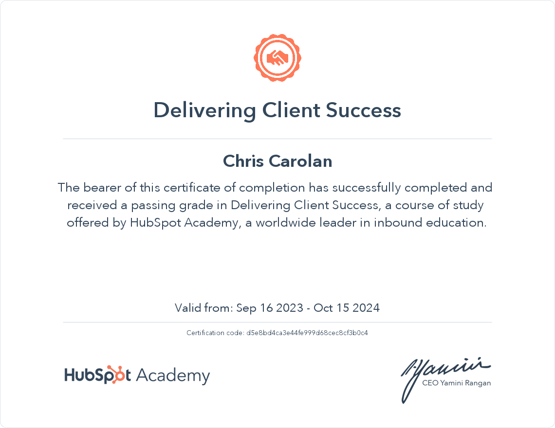 Delivering Client Success Certificate