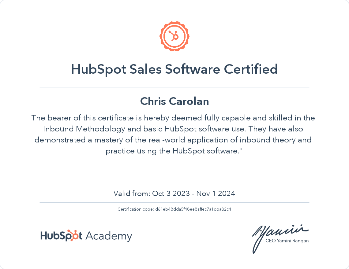 HubSpot Sales Software Certificate