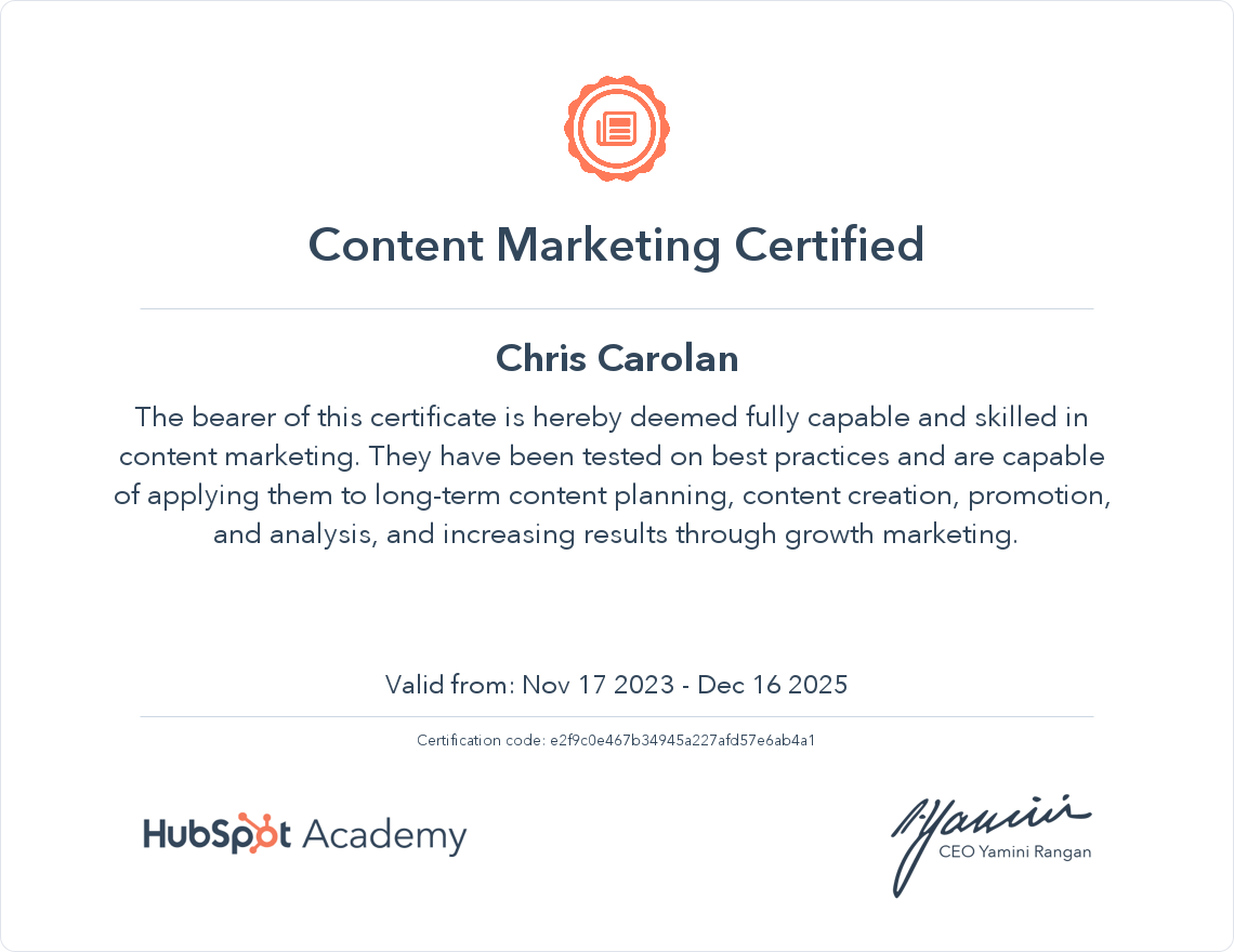 Content Marketing Certificate