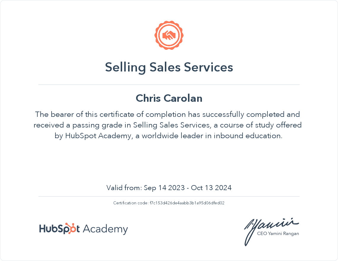 Selling Sales Services Certificate