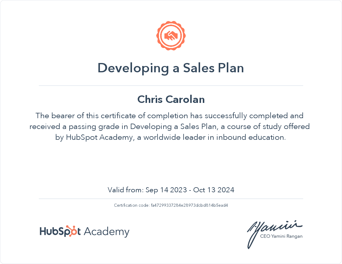 Developing a Sales Plan Certificate