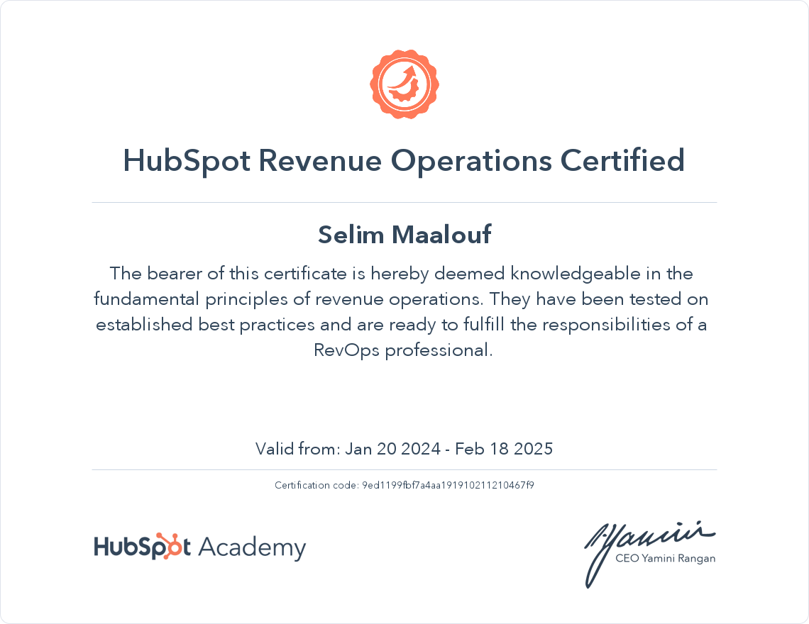 HubSpot Revenue Operations Certified